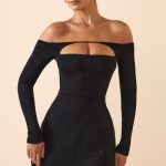 Modal Cut-Out Off-Shoulder A-Line Mini Dress in Black