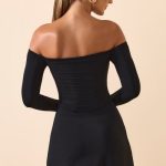 Modal Cut-Out Off-Shoulder A-Line Mini Dress in Black - Image 2