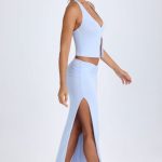 Ruched Maxi Skirt in Periwinkle Blue - Image 3