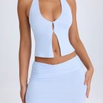 Ruched Maxi Skirt in Periwinkle Blue - Image 4