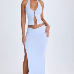 Ruched Maxi Skirt in Periwinkle Blue - Image 6