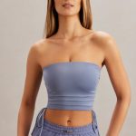 Ruched Bandeau Crop Top in Blue - Image 6