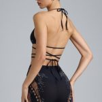 Embellished Cross-Strap Bikini Top in Black - Image 2
