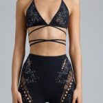 Embellished Cross-Strap Bikini Top in Black - Image 4