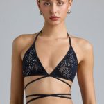 Embellished Cross-Strap Bikini Top in Black - Image 5