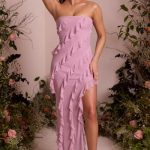Bandeau Ruffle Detail Maxi Dress in Dusty Pink - Image 7