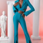 Petite Flare Trousers in Teal