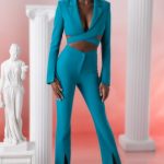 Petite Flare Trousers in Teal - Image 4