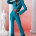 Petite Flare Trousers in Teal - Image 5