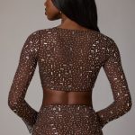 Sheer Embellished Long Sleeve Crop Top in Deep Cocoa - Image 6