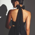 Taffeta Halter Neck Crop Top in Jet Black - Image 2