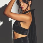 Taffeta Halter Neck Crop Top in Jet Black - Image 3