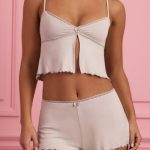Lace-Trim Mid-Rise Pyjama Shorts in Cloud Grey - Image 5