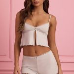 Lace-Trim Mid-Rise Pyjama Shorts in Cloud Grey - Image 7