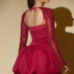 Embellished Bubble Hem Mini Dress in Red - Image 2