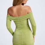 Hardware Detail Off-Shoulder Cut-Out Mini Dress in Olive Green - Image 2