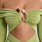 Hardware Detail Off-Shoulder Cut-Out Mini Dress in Olive Green - Image 4