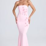 Draped Floral-Appliqu?? Maxi Dress in Blush - Image 4