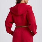 Cropped Zip-Up Hoodie in Hot Red - Image 2