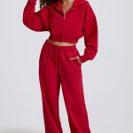 Cropped Zip-Up Hoodie in Hot Red - Image 6