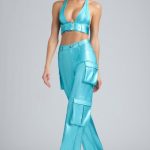 Metallic Denim Cargo Trousers in Aqua - Image 6