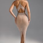 Embellished Cut-Out Maxi Dress in Almond