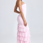 Bandeau Ruched Ruffle-Trim Maxi Dress in Blush - Image 3