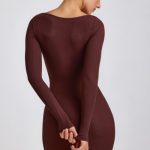 Ribbed Modal Long Sleeve Mini Dress in Chocolate - Image 2