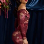 Off-Shoulder Ruched Mini Dress in Maroon Floral Print - Image 4