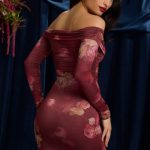 Off-Shoulder Ruched Mini Dress in Maroon Floral Print - Image 8