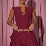Open-Front Crop Top in Wine Red