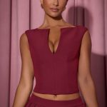Open-Front Crop Top in Wine Red - Image 6