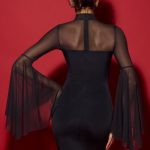 Waterfall-Sleeve Mini Dress in Black - Image 3