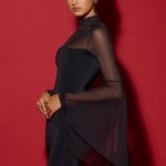 Waterfall-Sleeve Mini Dress in Black - Image 5