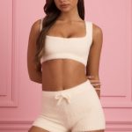 Fluffy Knit Mid-Rise Mini Shorts in Ivory