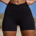 High Waist FlexiRib Mini Shorts in Black - Image 4
