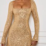 Embellished A-Line Mini Dress in Gold - Image 4