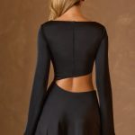 Asymmetric Cut-Out A-Line Mini Dress in Black - Image 3