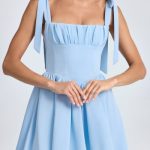 Draped Corset Mini Dress in Powder Blue - Image 4