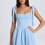 Draped Corset Mini Dress in Powder Blue - Image 6