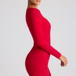Heart Cut Out Long Sleeve Mini Dress in Fire Red - Image 3