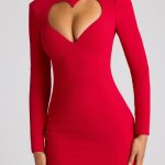 Heart Cut Out Long Sleeve Mini Dress in Fire Red - Image 4