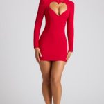 Heart Cut Out Long Sleeve Mini Dress in Fire Red - Image 5