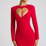 Heart Cut Out Long Sleeve Mini Dress in Fire Red - Image 6