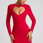 Heart Cut Out Long Sleeve Mini Dress in Fire Red - Image 7