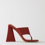 Toe Post Leatherette Mule Heels in Terracotta