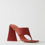 Toe Post Leatherette Mule Heels in Terracotta - Image 3
