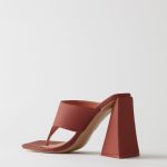 Toe Post Leatherette Mule Heels in Terracotta - Image 5