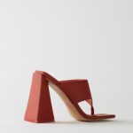 Toe Post Leatherette Mule Heels in Terracotta - Image 6