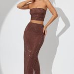 Embellished Mid Rise Maxi Skirt in Espresso
